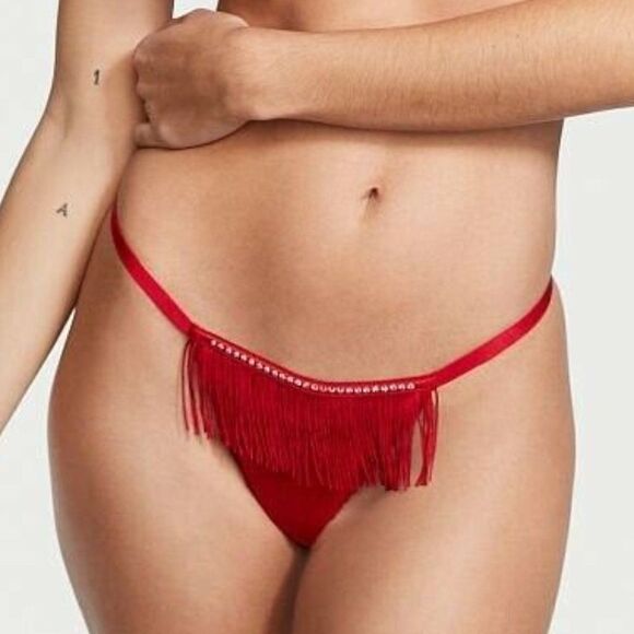 1427 VS Very Sexy Fringe V-String Thong  Roaring 20s Flapper Style Red Medium - Picture 5 of 5
